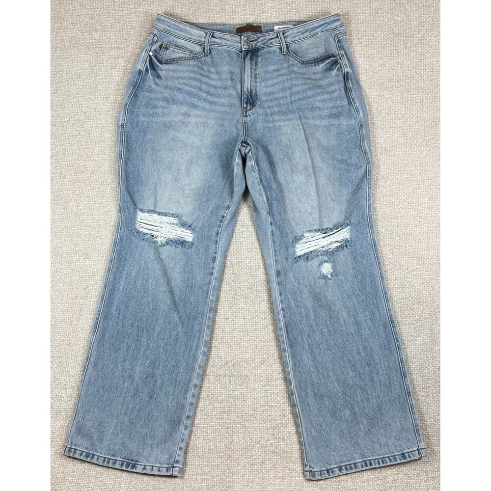 Judy Blue Jeans 90's Straight Women's 20W Blue Denim Stretch Preppy Distressed